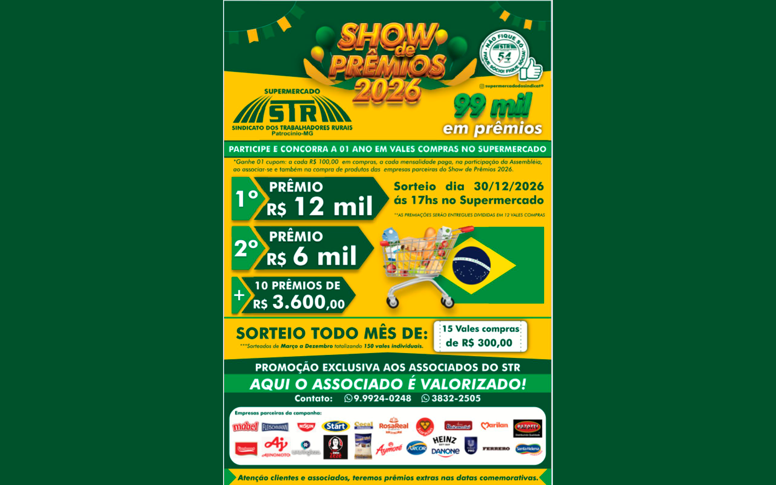 Show de Prêmios 2026 vai distribuir R$ 99 mil em vales compras no Supermercado do Sindicato