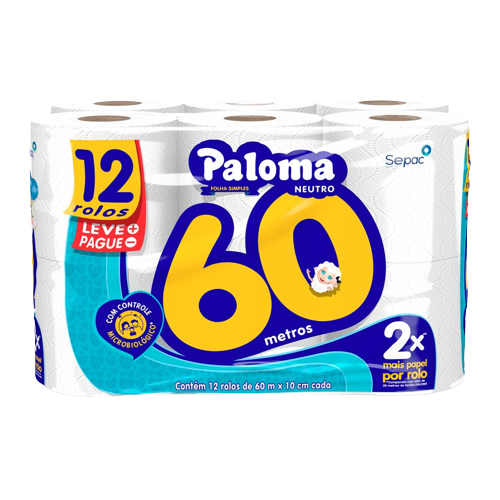 Papel Higiênico Paloma Neutro 60mts 12r