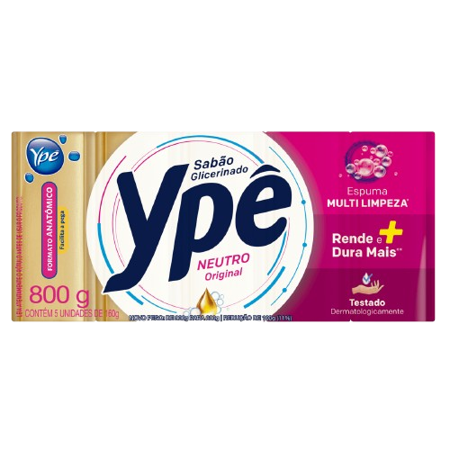 Sabão Em Barra Ypê Neutro 800gr Ptc C/5un